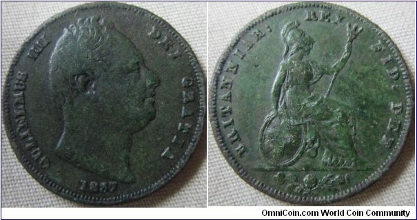 1837 farthing, almost VF