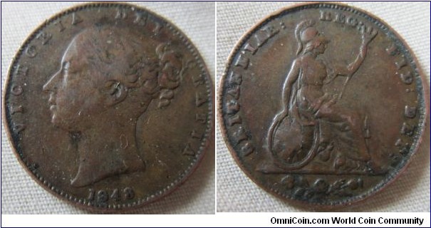 1848 farthing, fine grade, bit dirty