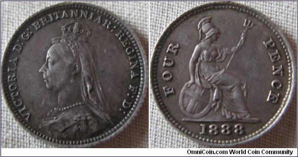 1888 groat, origionally struck for use in struck for use in British Guiana VF+
