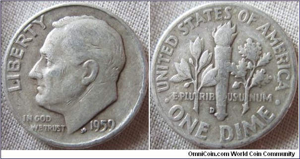 1959 D dime, in fine