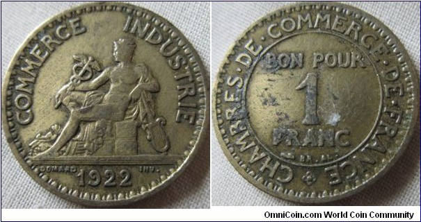 1922 1 franc, Fine grade