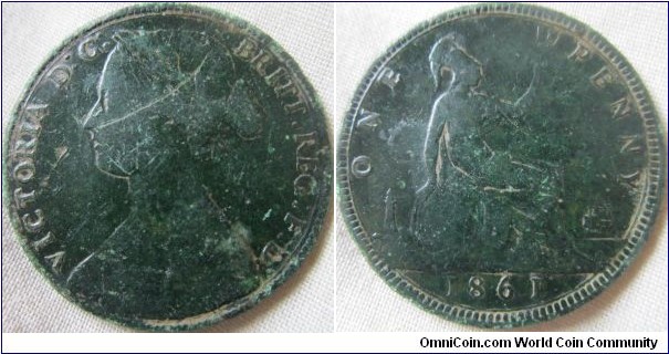 1861 penny fair grade 5+D