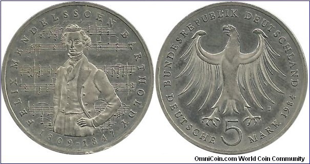 Germany-West 5 DeutscheMark 1984J