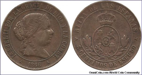 Spain 5 Centimos 1866