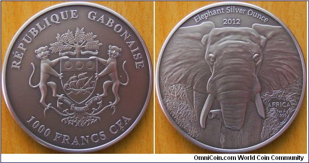 1000 Francs CFA - Elephant - 31.1 g Ag .999 antique finish - mintage 2,000