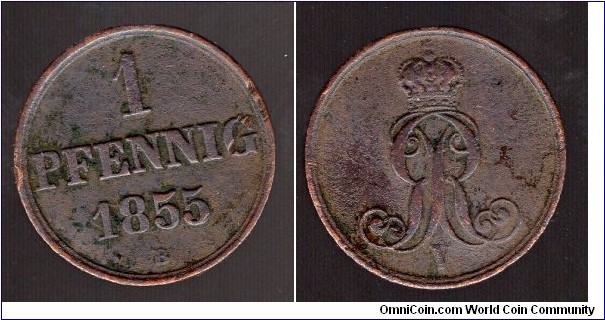 Hannover
1 Pfennig 
 Monogram of George V King of Hanover Mint mark B = Hannover