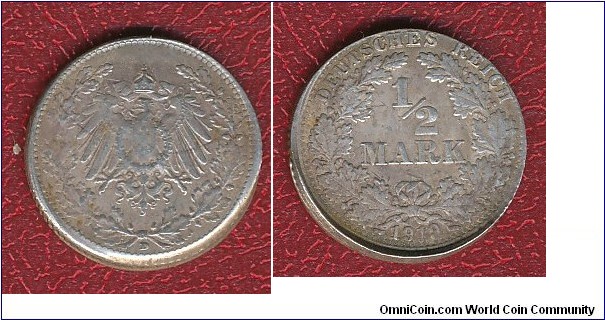 1/2 Mark Silver coin struck 5% offcent with 