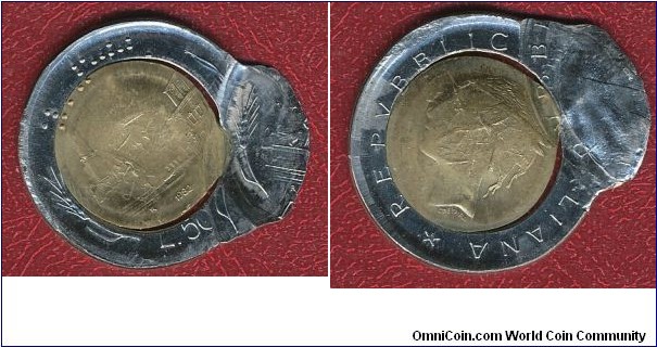 500 Lire bimetallic triple strike