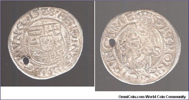 Denar 
Ferdinand I  1526-1564 
Holy Roman Emperor king of Bohemia & Hungary, king of Croatia Mint Mark KB = Kremnica