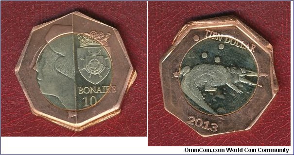 Bonaire fantasy coin 10 Dollar struck offcent on squared planchet