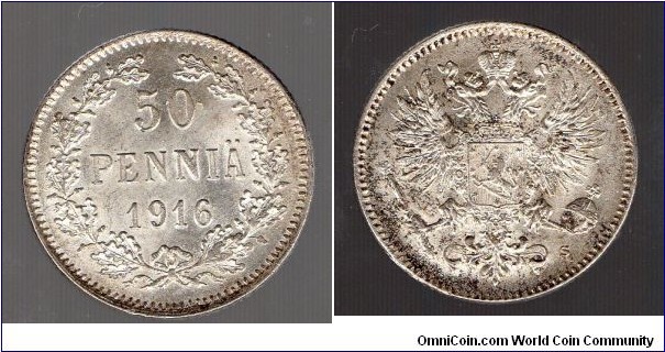 Grand Duchy of Finland 
50 Pennia 
Nicholas II
