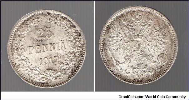 Grand Duchy of Finland 
25 Pennia 
Nicholas II