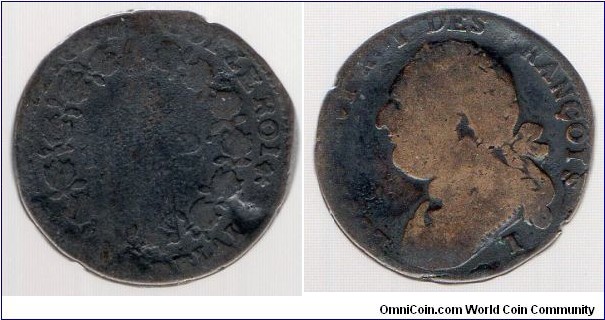 1791-93 
12 deniers 
Louis 1754 – 1793 King of France XVI Mint mark T - Nantes
