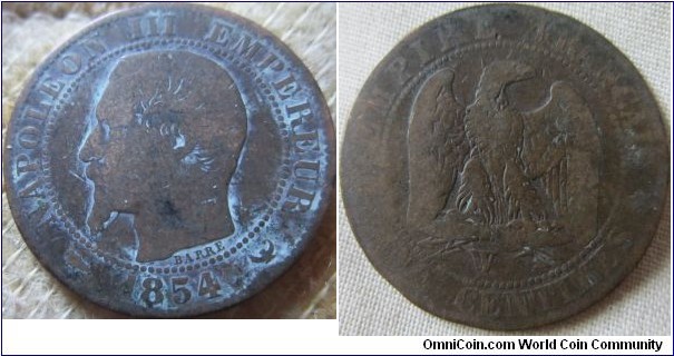 1854 W 5 centimes low grade