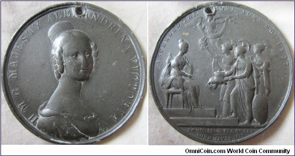 white metal medal, commerating the coronation of Queen Victoria