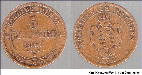 Saxony 
5 Pfennig 
Mint Mark B = Dresdan