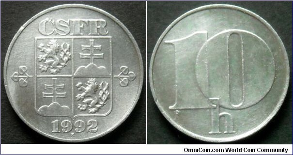 Czech and Slovak Federative Republic 10 haleru.
1992