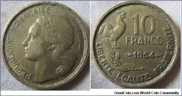 1954 10 franc 2,207,000 mintage a key date in the series