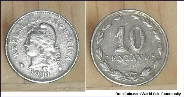 Years	1896-1942
Value	10 Centavos (0.10 ARM)
Metal	Copper-nickel
Weight	3 g
Diameter	19.3 mm
Thickness	1.3 mm
Engraver	Eugène André Oudiné (obverse)