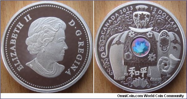 15 Dollars - Maple of peace - 31.39 g Ag .999 Proof (with hologram) - mintage 8,888