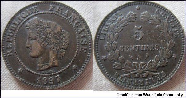 1897A 5 centimes VF grade