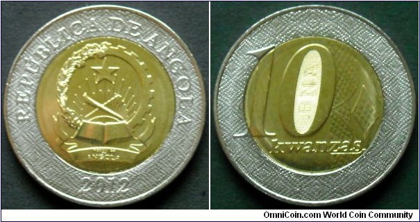 Angola 10 kwanzas.
2012, Bimetal.