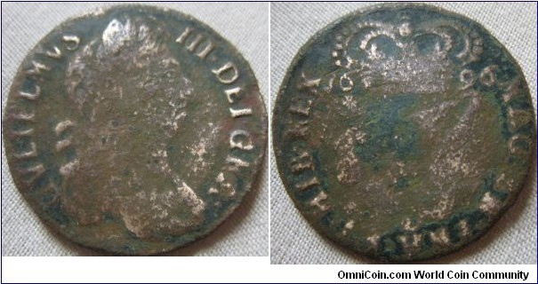 1696 Ireland halfpenny, low grade