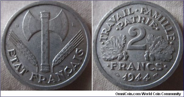 1944 B 2 Franc VF