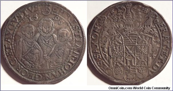 AR Saxony Thaler 1595. Regency, Christian, Iohan Georg, Augustus.