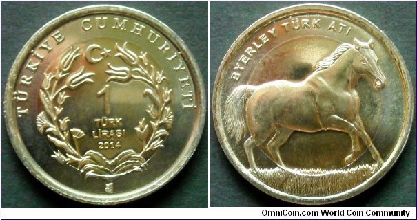 Turkey 1 lira.
2014, Byerley Turk Horse. Bimetal.