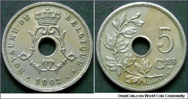 Belgium 5 centimes.
1902/1 overdate.