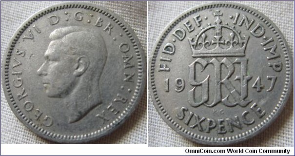 1947 sixpence, almost VF