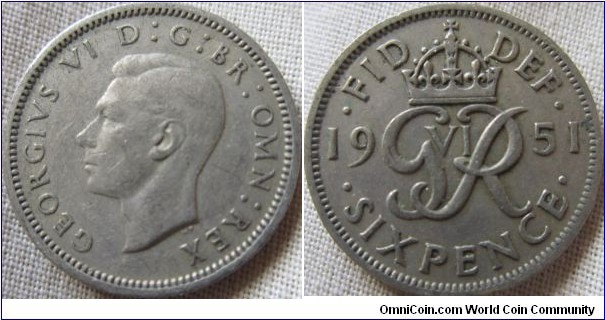 1951 sixpence almost VF