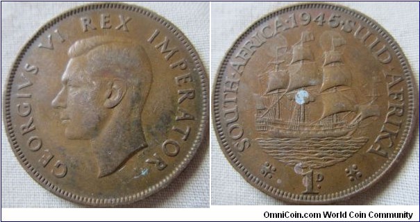 1945 South africa penny, VF