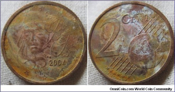 damaged 2004 1 Euro Cent