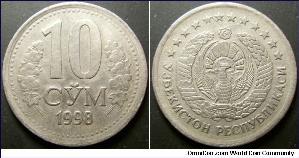 Uzbekistan 1998 10 som. Tough coin. Weight: 4.73g. 