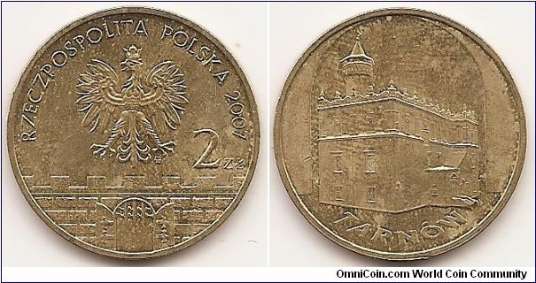 2 Zlote
Y#625
8.1500 g., Brass, 27 mm. Subject: Historical Cities in Poland Obv: National arms above gateway Rev: : Church Rev. inscription TARNOW Edge: an inscription: NBP, repeated eight times, every second one inverted by 180 degrees, separated by stars. Obv. designer: Ewa Tyc-Karpińska Rev. designer: Ewa Olszewska-Borys