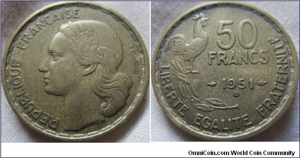 50 franc 1951 B only 11,829,121 minted, VF grade