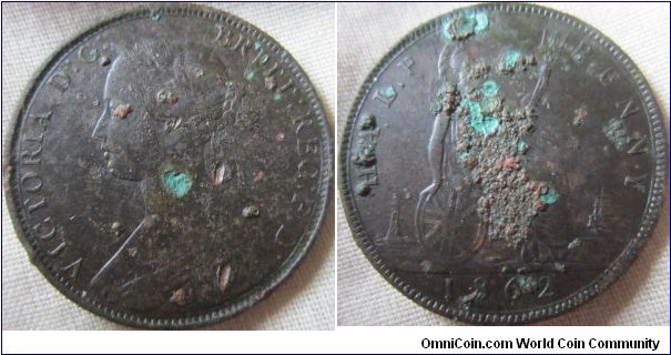 some corrosion on this EF 1862 halfpenny ruins what would be a nice coin