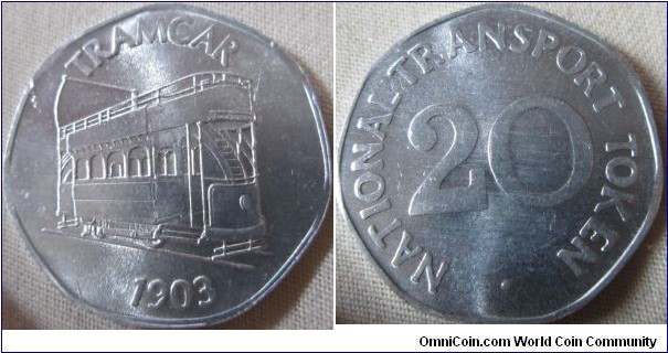 British tranport token 20p showing the 1903 tramcar