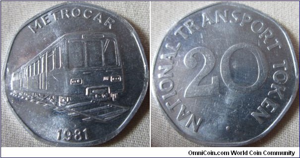 undated national transport token showing the 1981 metrocar