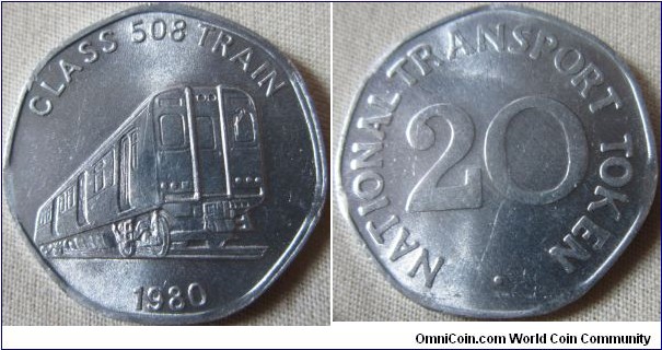 undated British transport token showing the 1980 class 508 train