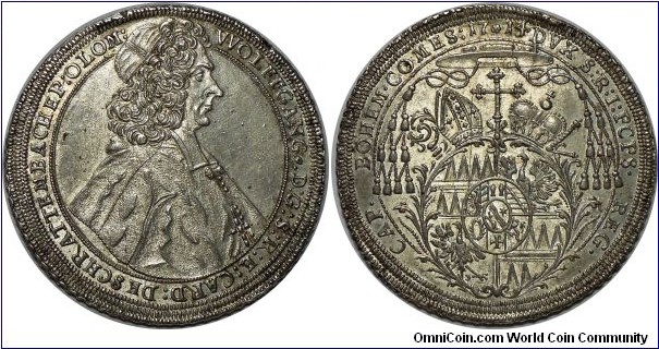 Austrian States, Olmütz, Wolfgang von Schrattenbach (1711-1738 AD), Taler, 1714/3 overdate. PCGS AU55.