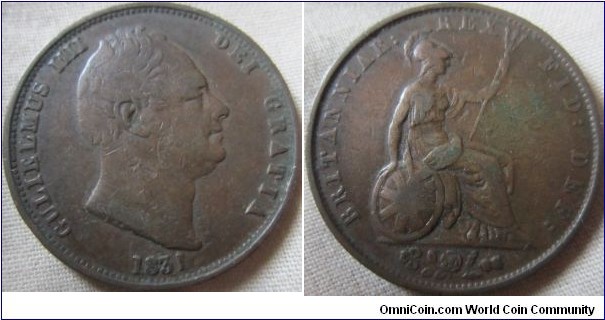 1831 halfpenny almost Very fine