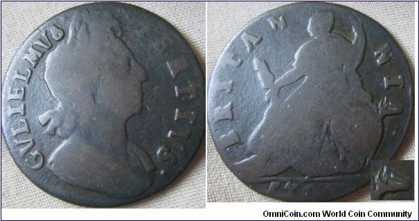 1701 halfpenny Unbarred A's in BRITANNIA, last A over A?