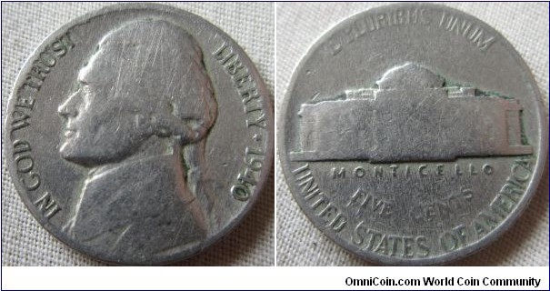 very worn 1940 Nickel
