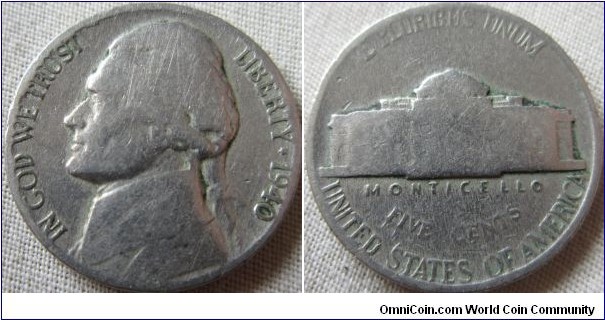 very worn 1940 Nickel
