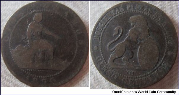 very worn 1870 5 centimos