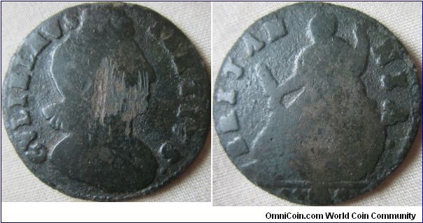 1701 halfpenny well struck, fair grade, huge 0 and larger letters