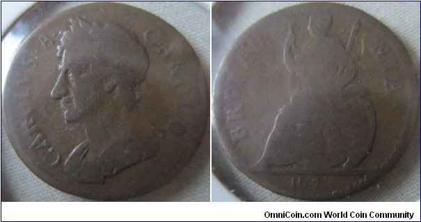 mid grade 1673 farthing, although last digit of date is missing the placemtn of last O in CAROLO is only there in that year,